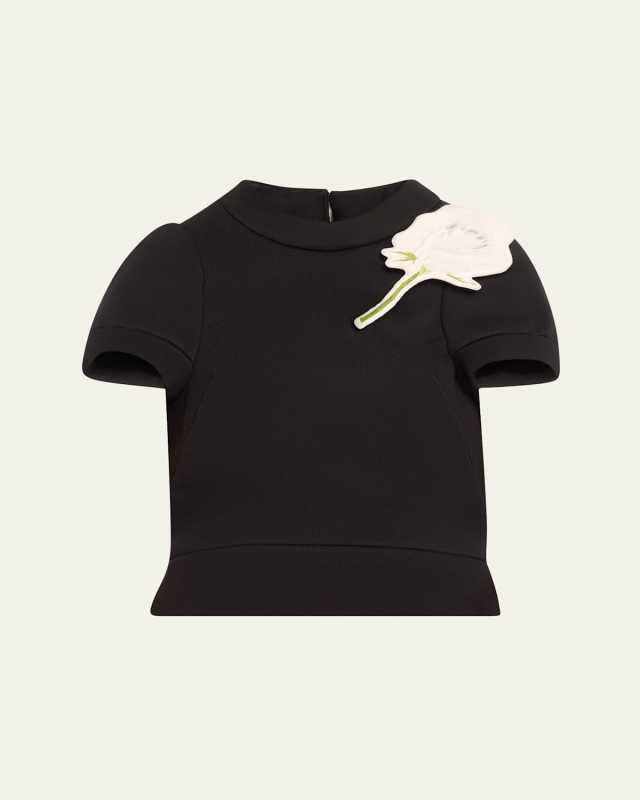 Floral Brooch Knit Cap Sleeve Top